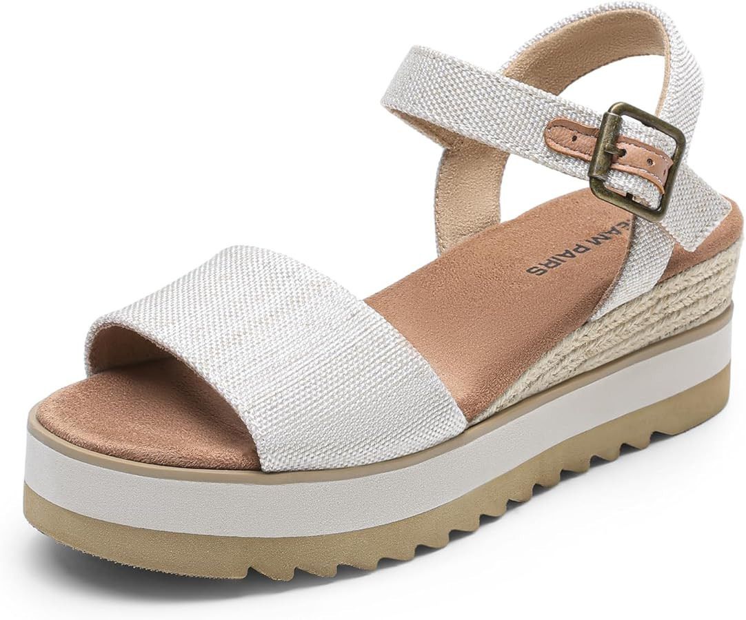 DREAM PAIRS Women's Open Toe Buckle Ankle Strap Espadrille Platform Wedge Sandals | Amazon (US)