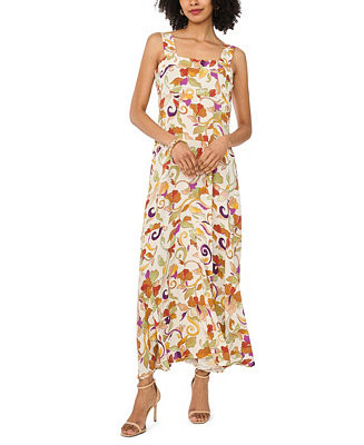 Women's Printed Square-Neck Smocked-Back Sleeveless Maxi Dress | Macy's