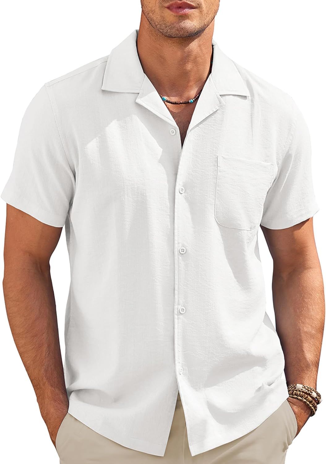 COOFANDY Men's Casual Button Down Shirts Short Sleeve Summer Cuban Vacation Beach Shi... | Amazon (US)