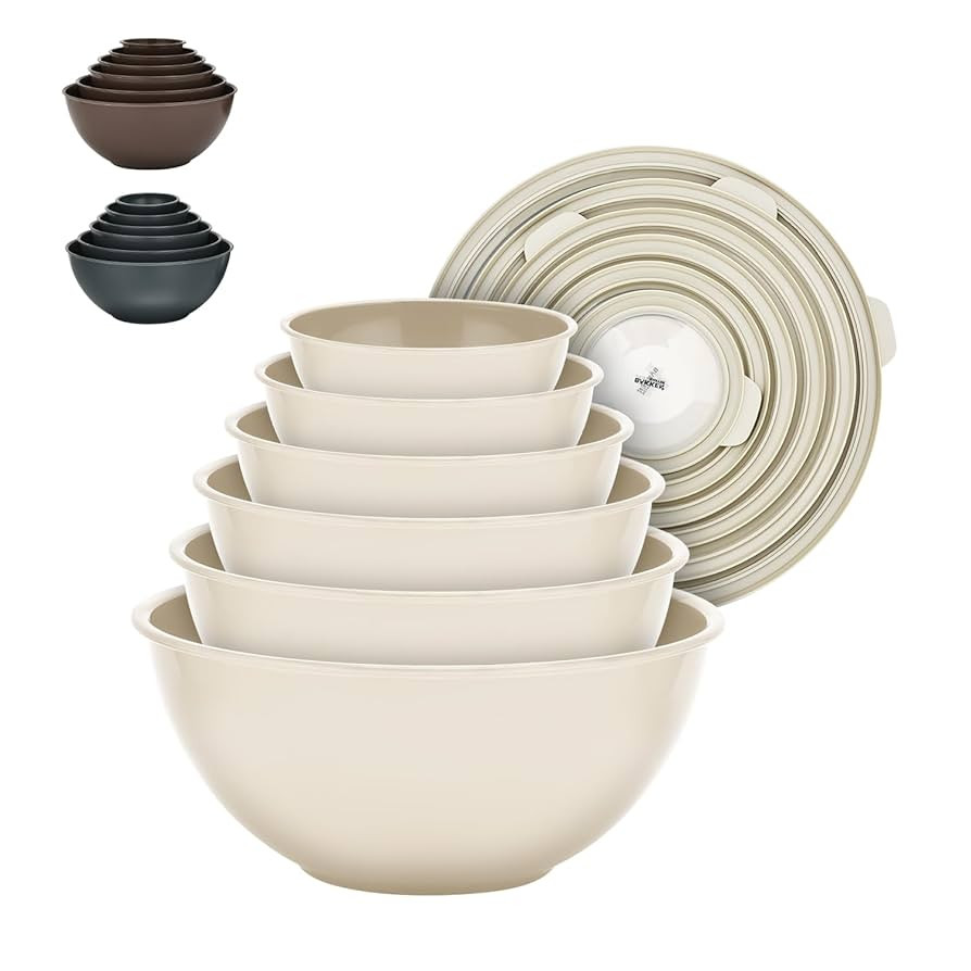 Bakken Master 12 Piece Plastic Nesting Bowls with Lids - Mixing Bowls Set includes 6 Prep Bowls a... | Amazon (US)