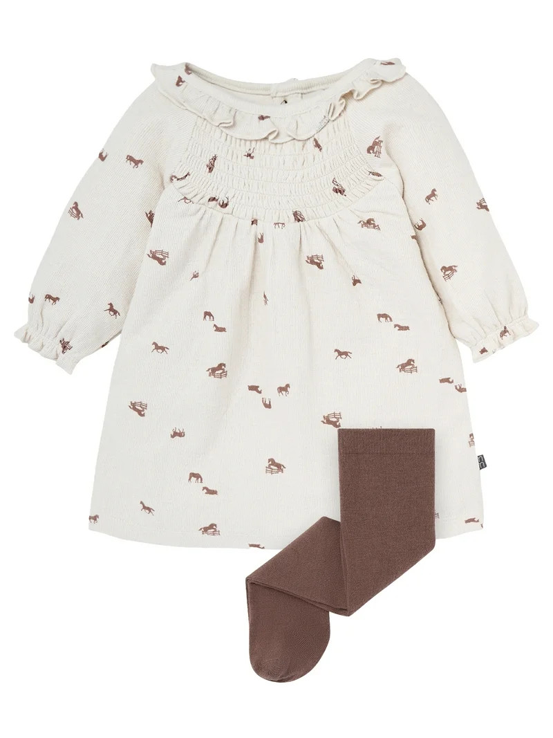 Modern Moments by Gerber Baby Girl Smocked Dress and Tights Set, 2-Piece, Sizes 0/3 Months - 24 M... | Walmart (US)