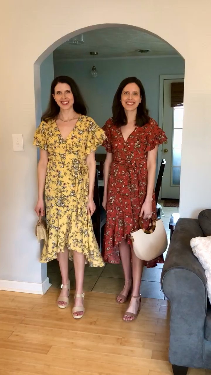 5 days of dresses! Day five - 
wrap dresses-  one thing we love about wrap dresses is they are so versatile and flattering. This one comes in lots of prints. Fits tts wearing a small.

Twin sisters 
Twin bloggers
Easter dress
Floral dress
Summer dress
Spring dress 
Family photos
Spring family photos 
Spring break dress
Vacation dress
Dress era
Statement dress
Pretty dress 
Church dress
Midi dress 
Maxi dress 
Mini dress 
Amazon finds 
Work dresses 




#LTKSeasonal #LTKfindsunder100 #LTKVideo