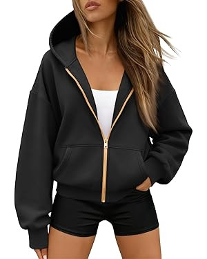 Trendy Queen Womens Zip Up Hoodies Fall Fashion Sweatshirt 2025 Clothes Y2K Cropped Jackets Cute ... | Amazon (US)