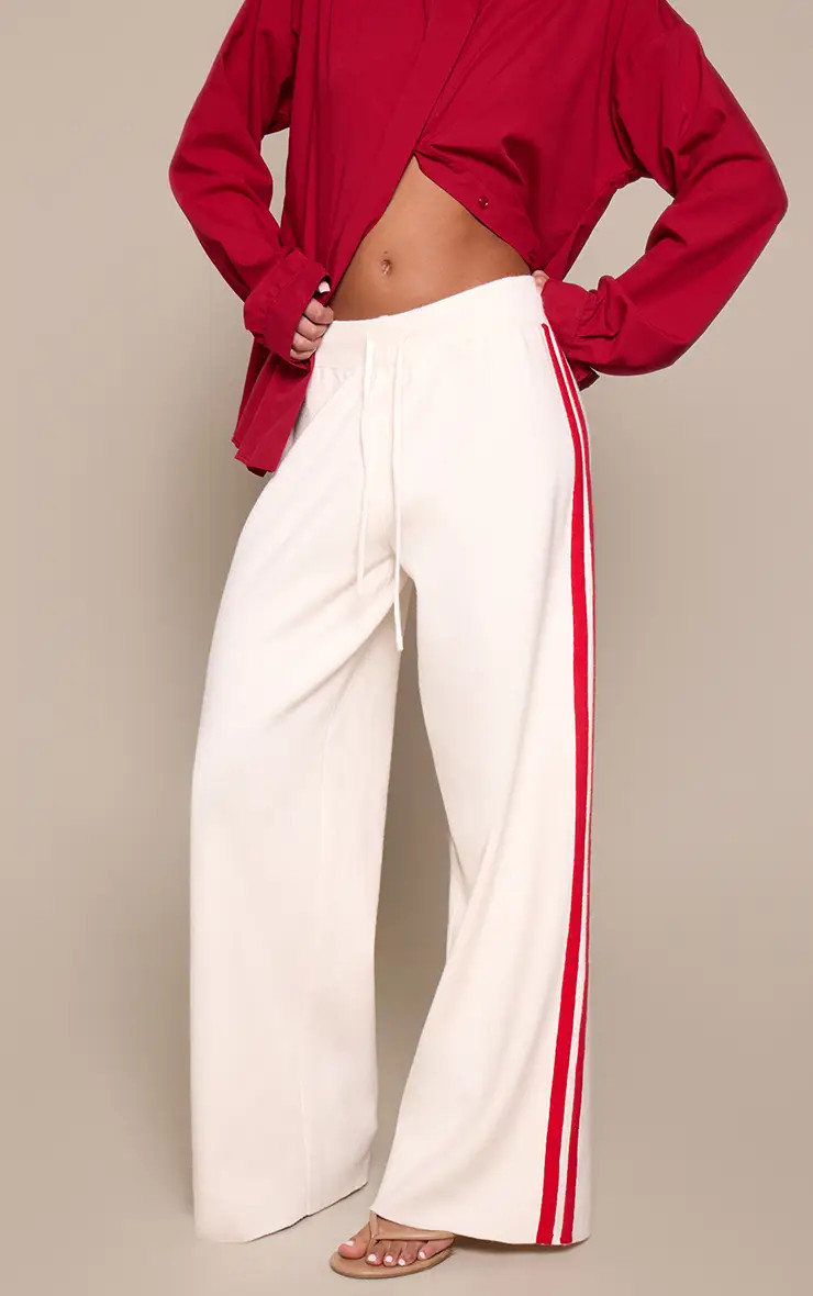 Cream Side Stripe Knit Trouser | PrettyLittleThing US