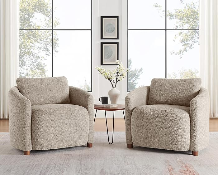 Boucle Accent Barrel Chair Set of 2, Cloud Reading Chair for Living Room & Bedroom, Furry Sherpa ... | Amazon (US)