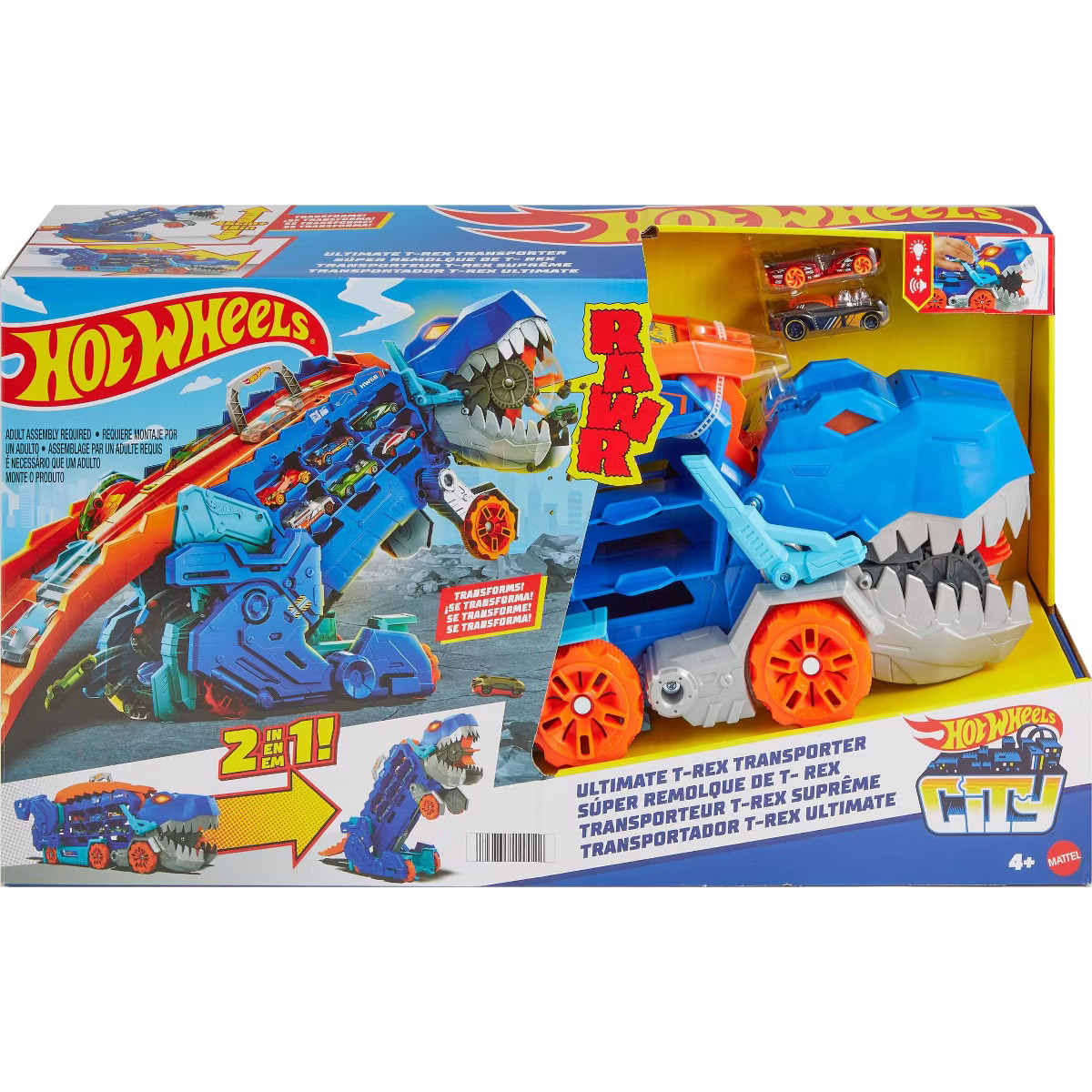 Hot Wheels City Ultimate T-Rex Transporter Hauler Transforms into a Dino Featured in Lets Race | Target