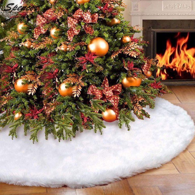 Spencer 35" Diameter Christmas Tree Plush Skirts, White Faux Fur Trim Carpet Xmas Tree Skirts Mat... | Walmart (US)