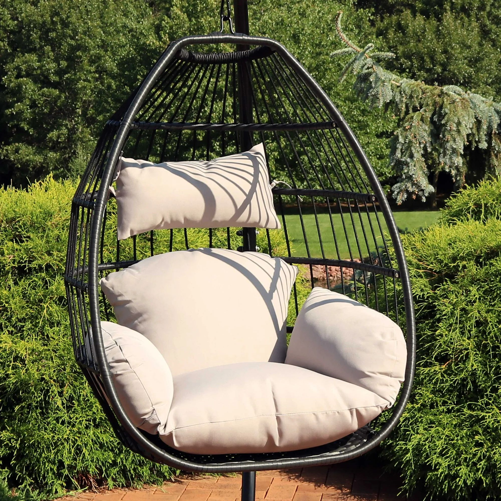 Sunnydaze Delaney Hanging Egg Chair with Seat Cushions - Bohemian Black Resin Wicker Hanging Chai... | Walmart (US)