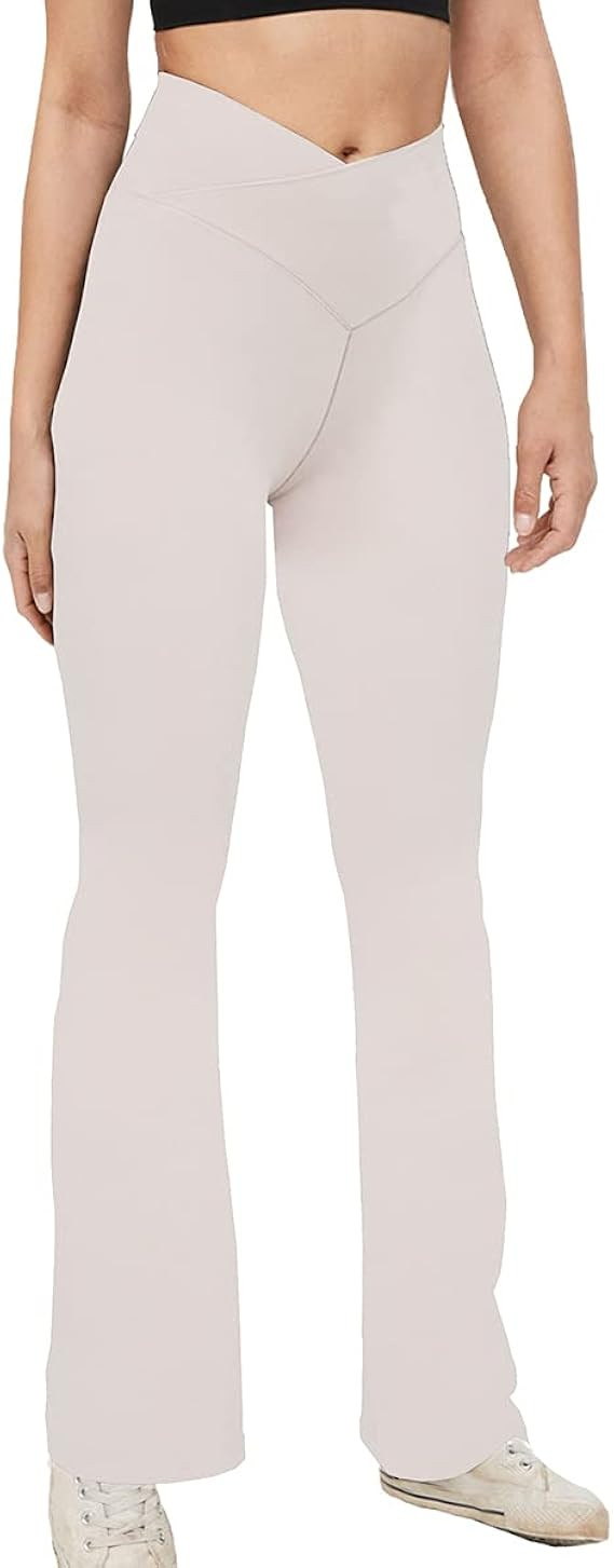 Puedizux Women Cross Waist Flare Yoga Pants High Waisted Bootcut Wide Leg Workout Leggings | Amazon (US)