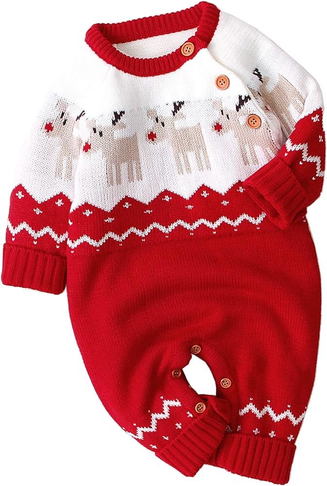 Untyo Baby Christmas Sweater Reindeer Pattern Baby Boy Clothes 0-24 Months Girl Baby Christmas Ou... | Amazon (US)