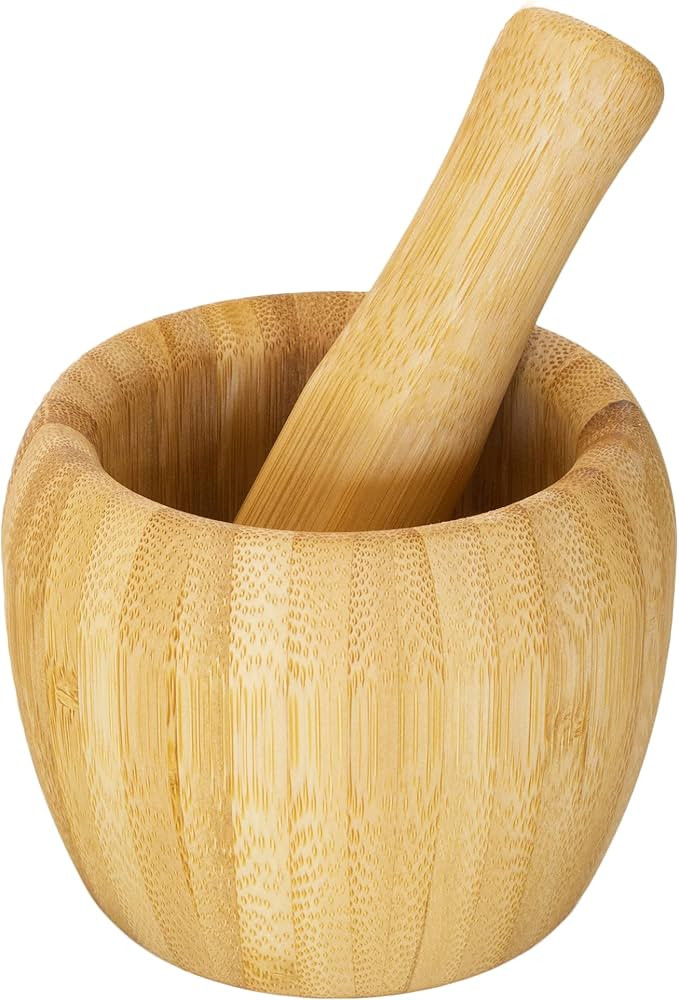 TB Essentials Bamboo Mortar and Pestle Set, 6.75 Ounce Capacity, Perfect for Guacamole, Pesto, Sa... | Amazon (US)