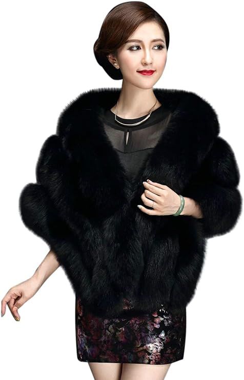 Elfjoy Luxury Faux Fox Fur Long Shawl Cloak Cape Wedding Dress Party Coat for Winter | Amazon (US)