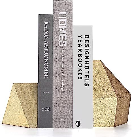 Decorative Bookends , Heavy Duty Cast Iron , Art Shelf Decor , Geometry Abstract Theme (Gold) by ... | Amazon (US)