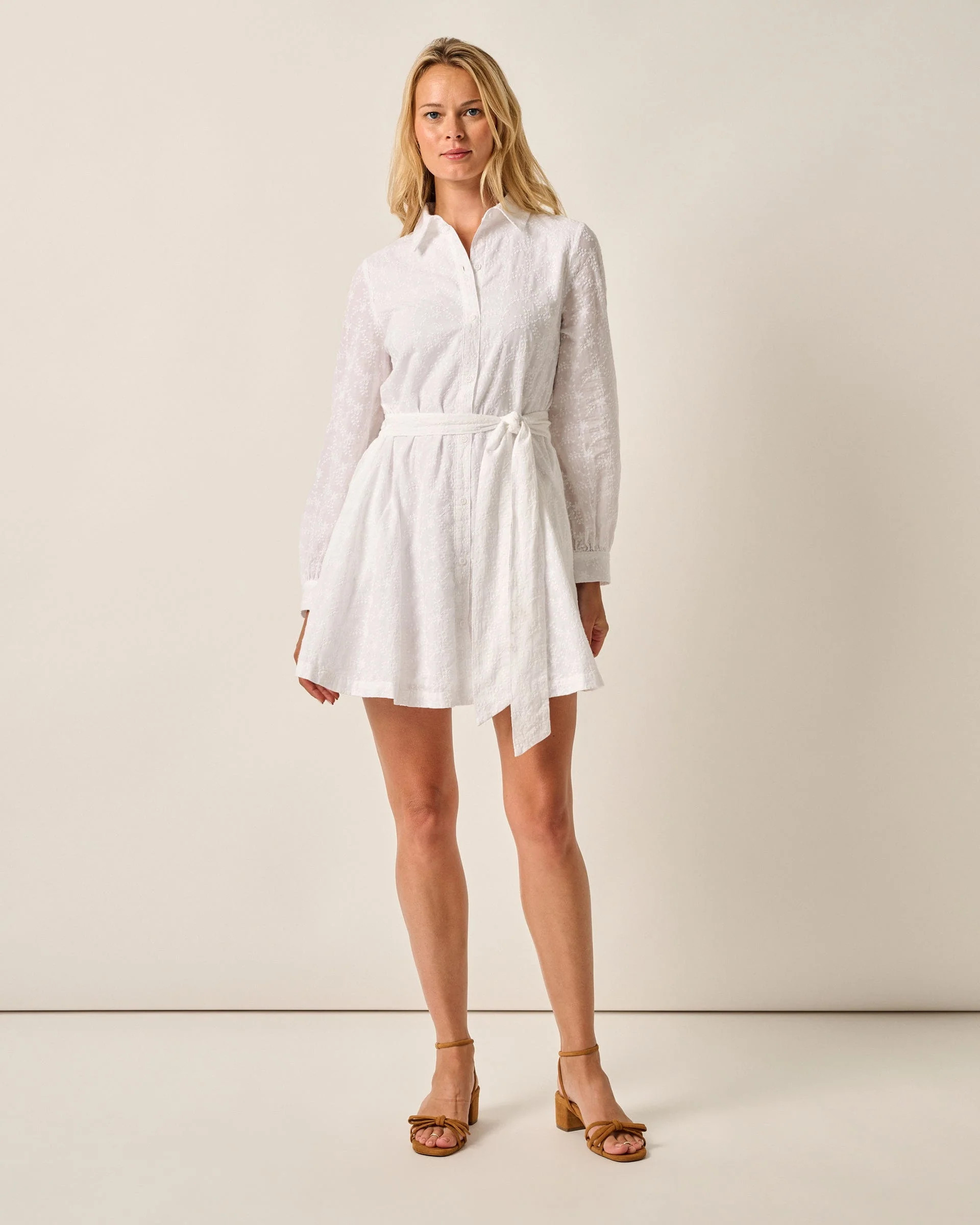 Jenna Embroidered Flared Shirt Dress | johnnie O