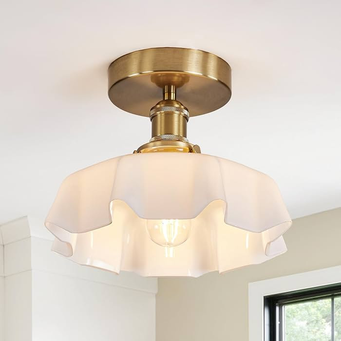 White Semi Flush Mount Ceiling Light Fixture,Modern Close to Ceiling Lights Fixtures,Vintage Milk... | Amazon (US)