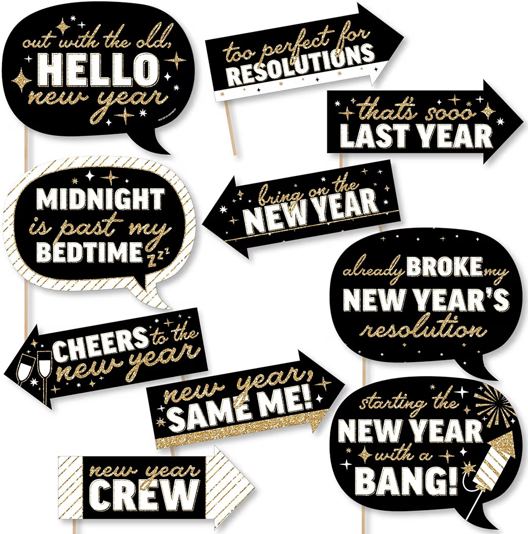 Big Dot of Happiness Funny Hello New Year - NYE Party Photo Booth Props Kit - 10 Piece | Amazon (US)