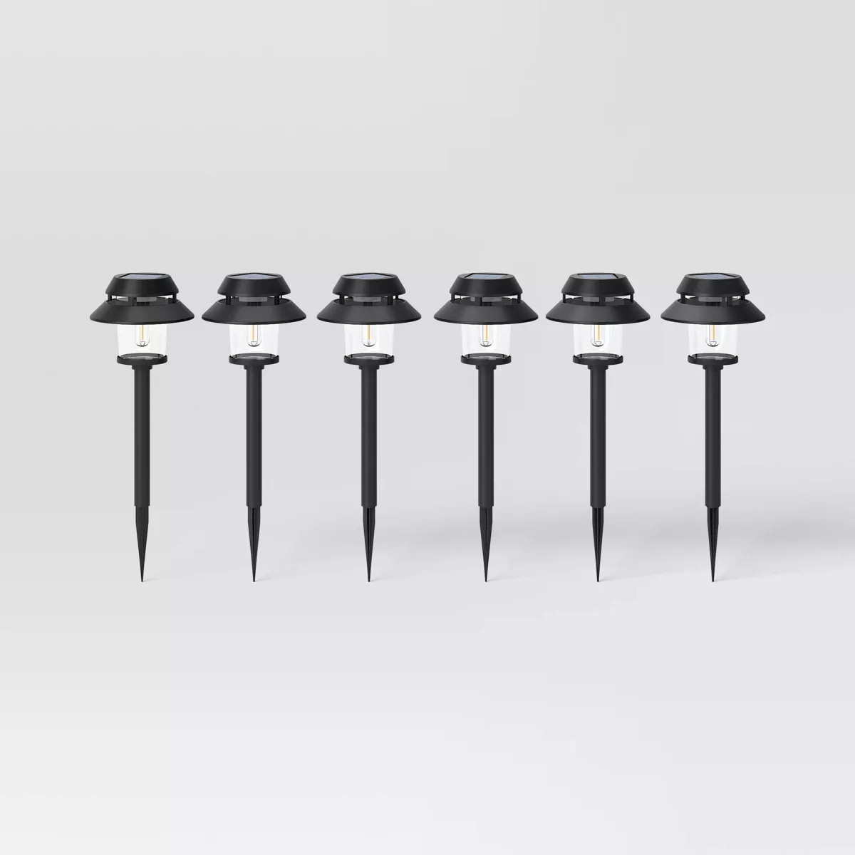 6pk Double Hood Jar Vintage Solar LED Outdoor Path Lights Matte Black - Threshold™: Weather-Res... | Target