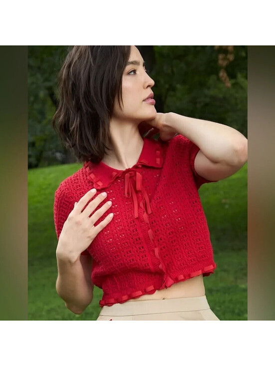 NEW, Cinq A sept Ginerva Open Stitch Crop Cotton Blend Cardigan sz M #T4083 | Poshmark