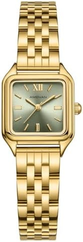 Gold Watches for Women, Updated Ladies Quartz with Roman Numeral Dial, Rectangular Case Vintage W... | Amazon (US)