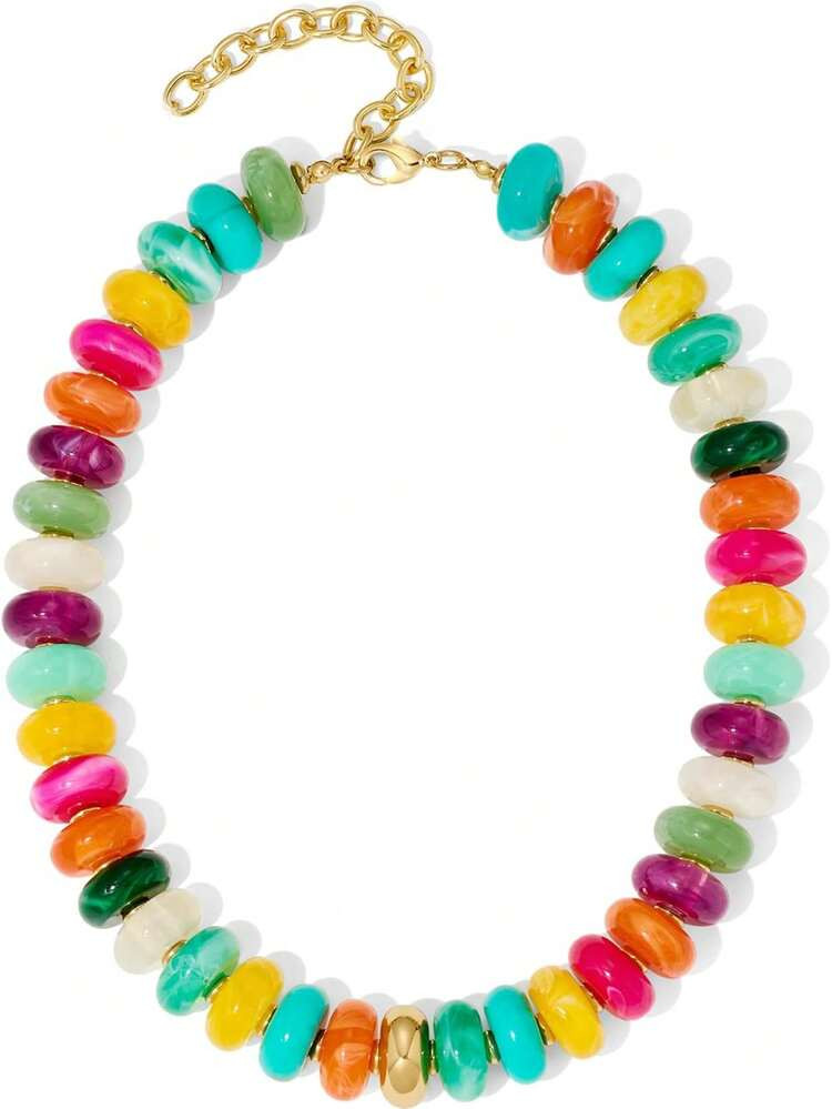1pc Women's Beaded Chunky Chain Necklace, Bohemian Style Oval Bead Jewelry, Fashion Summer Beach ... | SHEIN