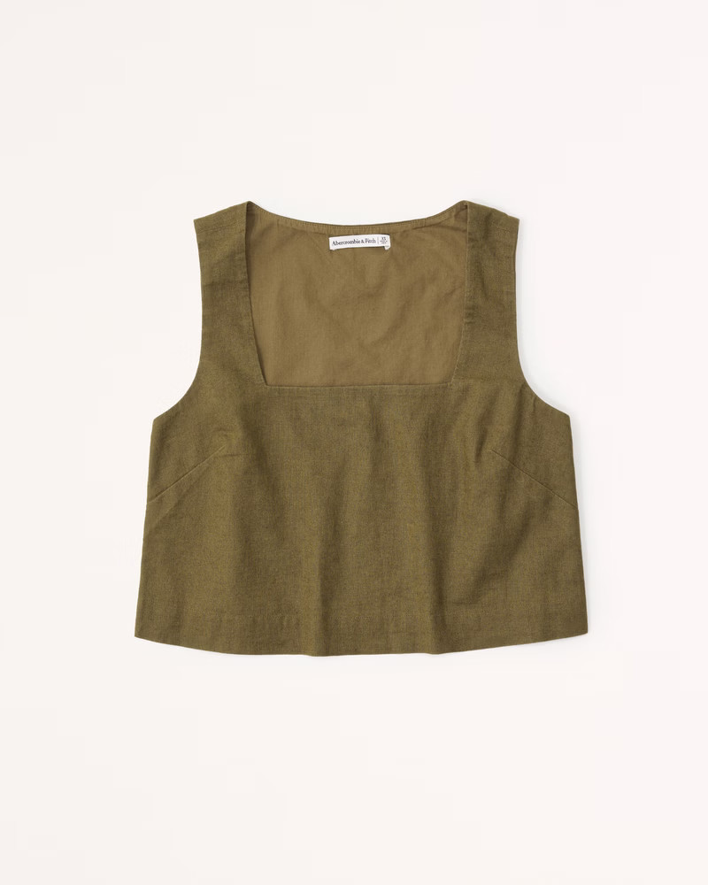 Linen-Blend Squareneck Set Top | Abercrombie & Fitch (US)