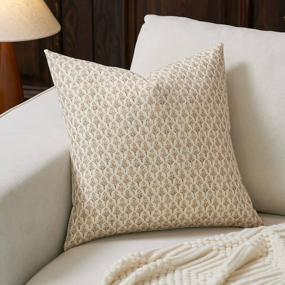 Floral Pillow Covers 20x20 Pillow Cover Block Print Couch Pillows for Living Room Decorative Neut... | Amazon (US)