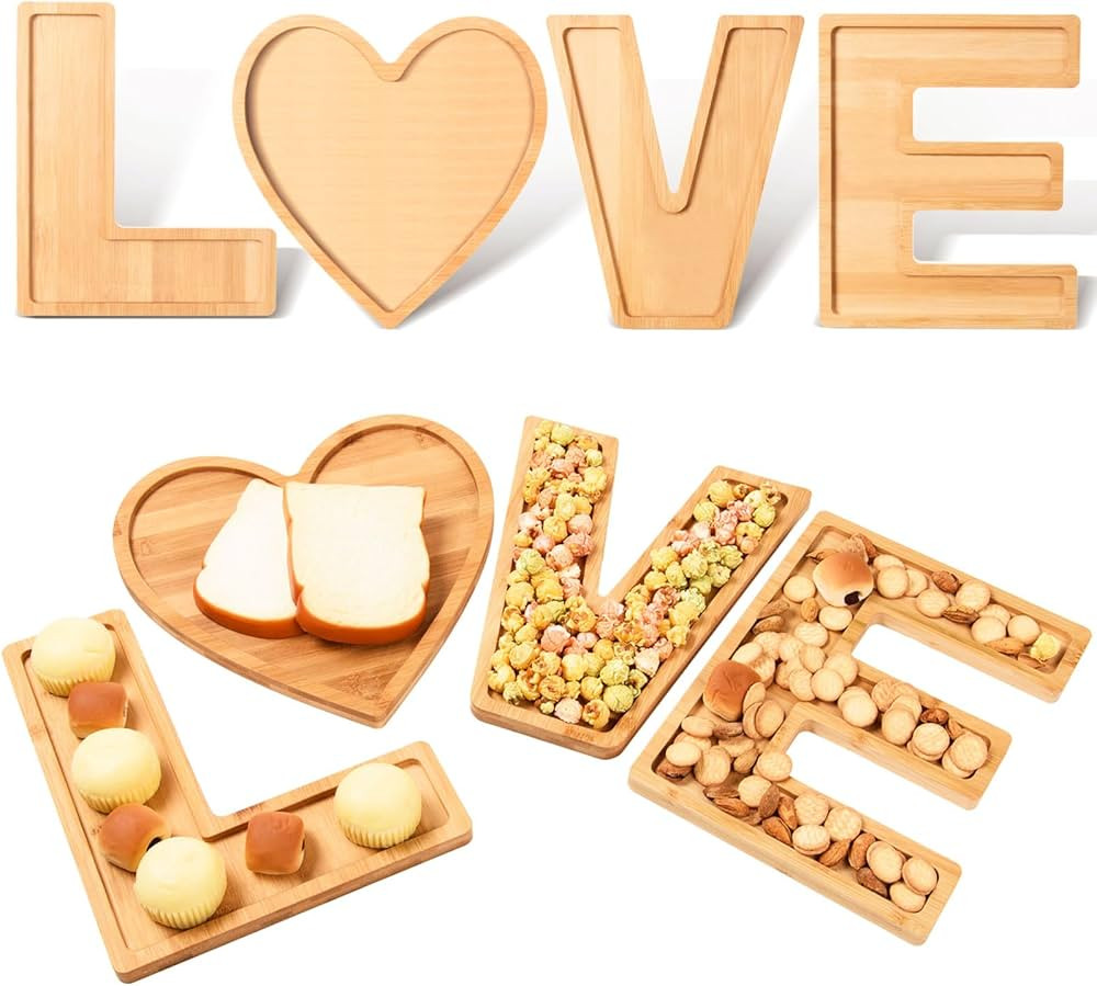 MixTeach LOVE Charcuterie Boards Bamboo Wooden Letters Serving Tray Love Shaped Wood Serving Plat... | Amazon (US)