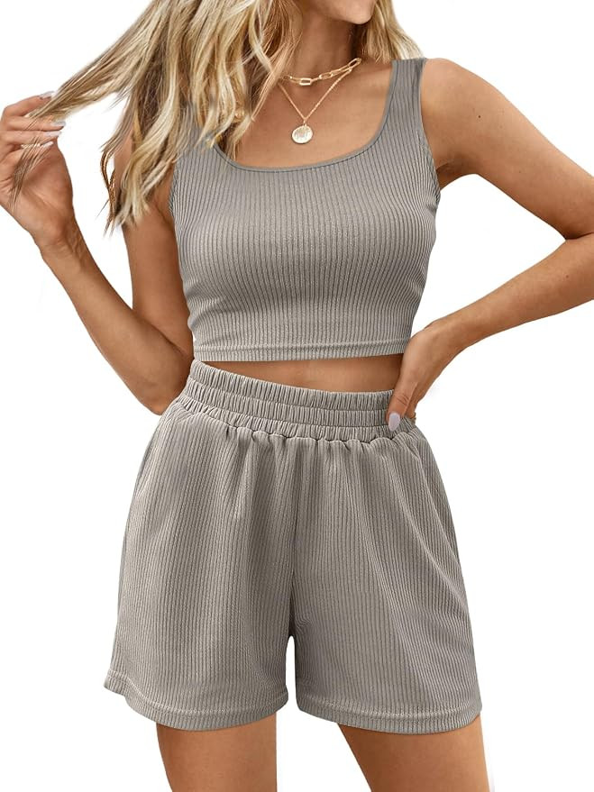 Trendy Queen Two Piece Summer Outfits 2 Piece Sets 2025 Sleeveless Matching Lounge Crop Top High ... | Amazon (US)