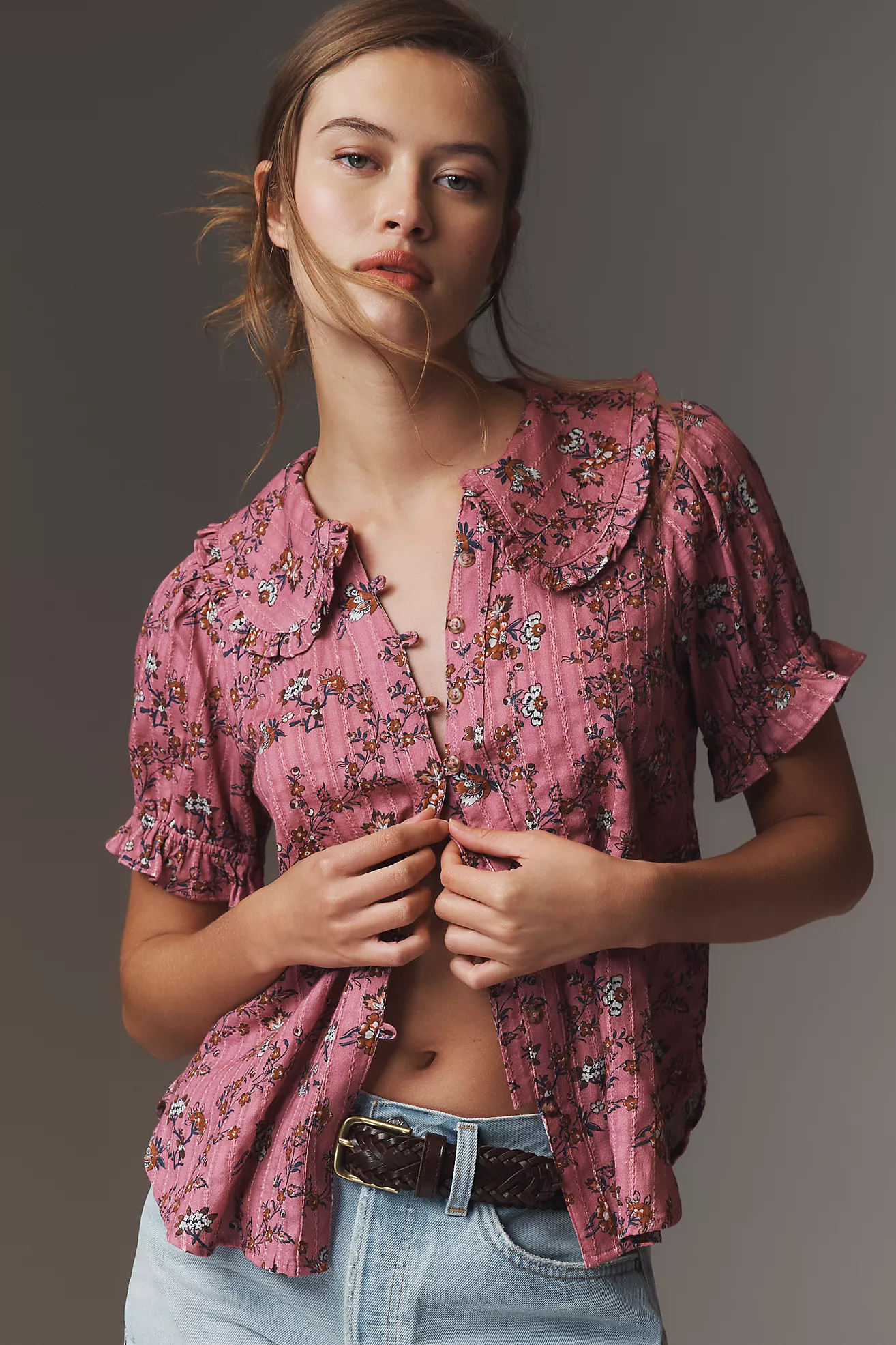 The Keira Collared Button-Front Blouse by Pilcro | Anthropologie (US)