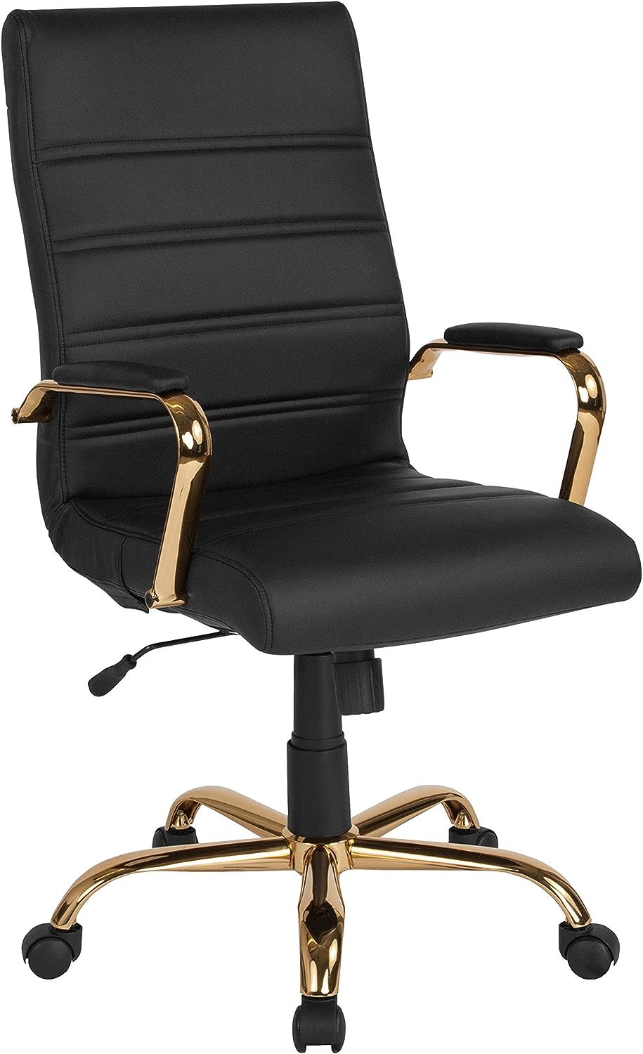 Flash Furniture High Back Desk Chair - Black LeatherSoft Executive Swivel Office Chair with Gold ... | Amazon (US)