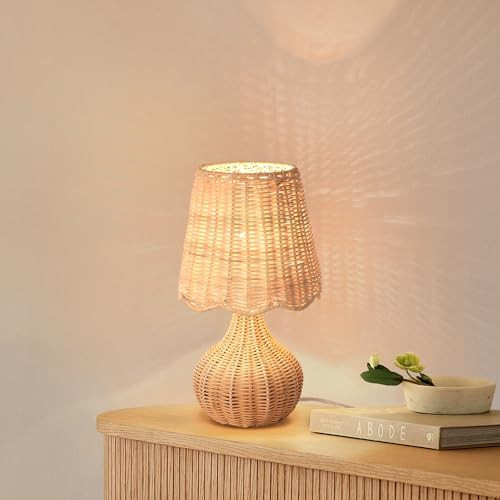 Ziqqeelam Rattan Small Bedside Table Lamp for Bedroom, Boho Mini Table Lamps for Nightstand, Farm... | Amazon (US)