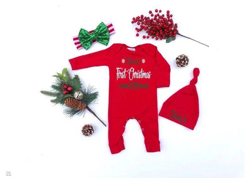 Baby Girl First Christmas Outfit Personalized, My 1st Christmas, Newborn Baby Coming Home Outfit,... | Etsy (US)