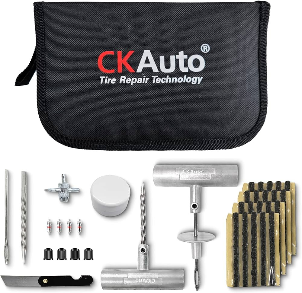CKAuto Universal Tire Repair Kit, Heavy Duty Car Emergency Tool Kit for Flat Tire Puncture Repair... | Amazon (US)