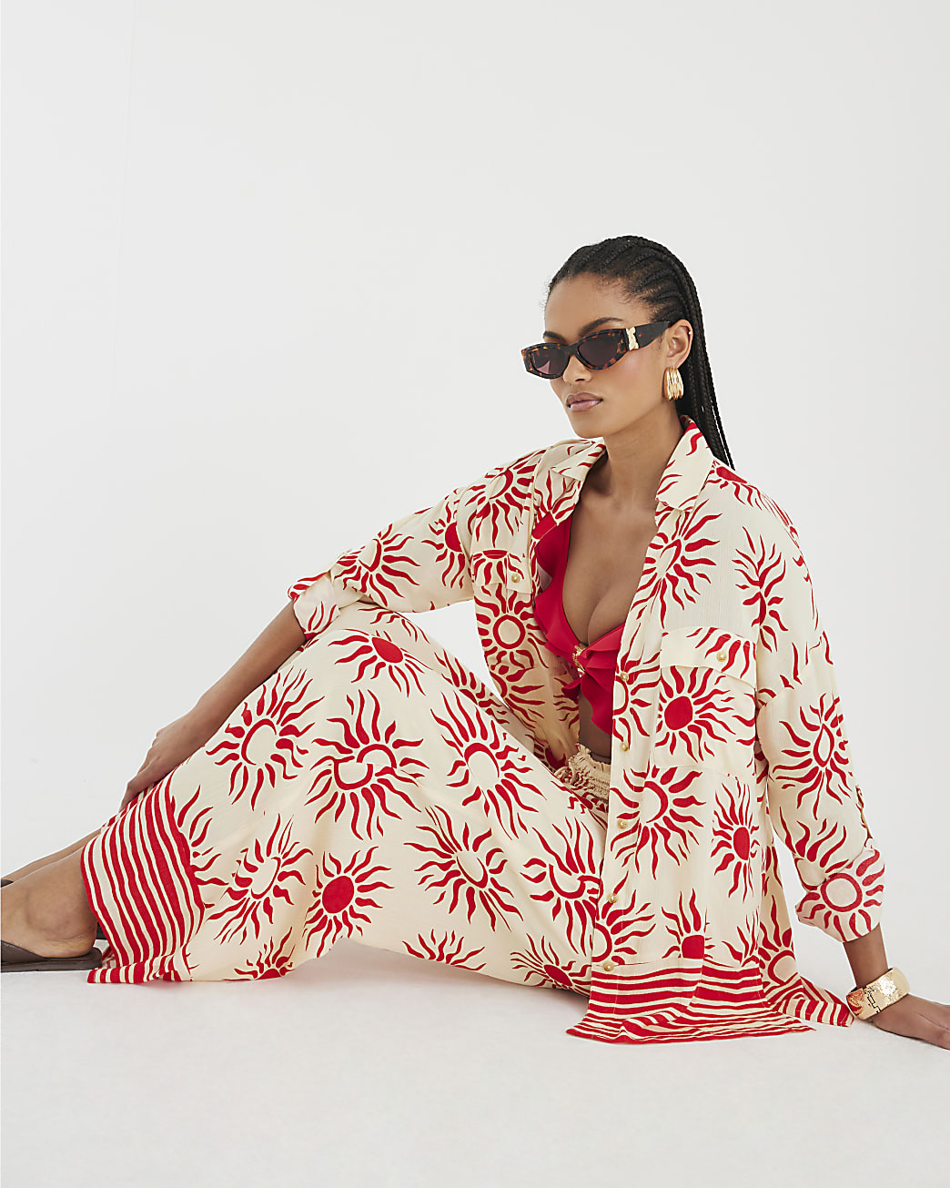 Cream Sun Print Oversized Beach Shirt | River Island UK & IE
