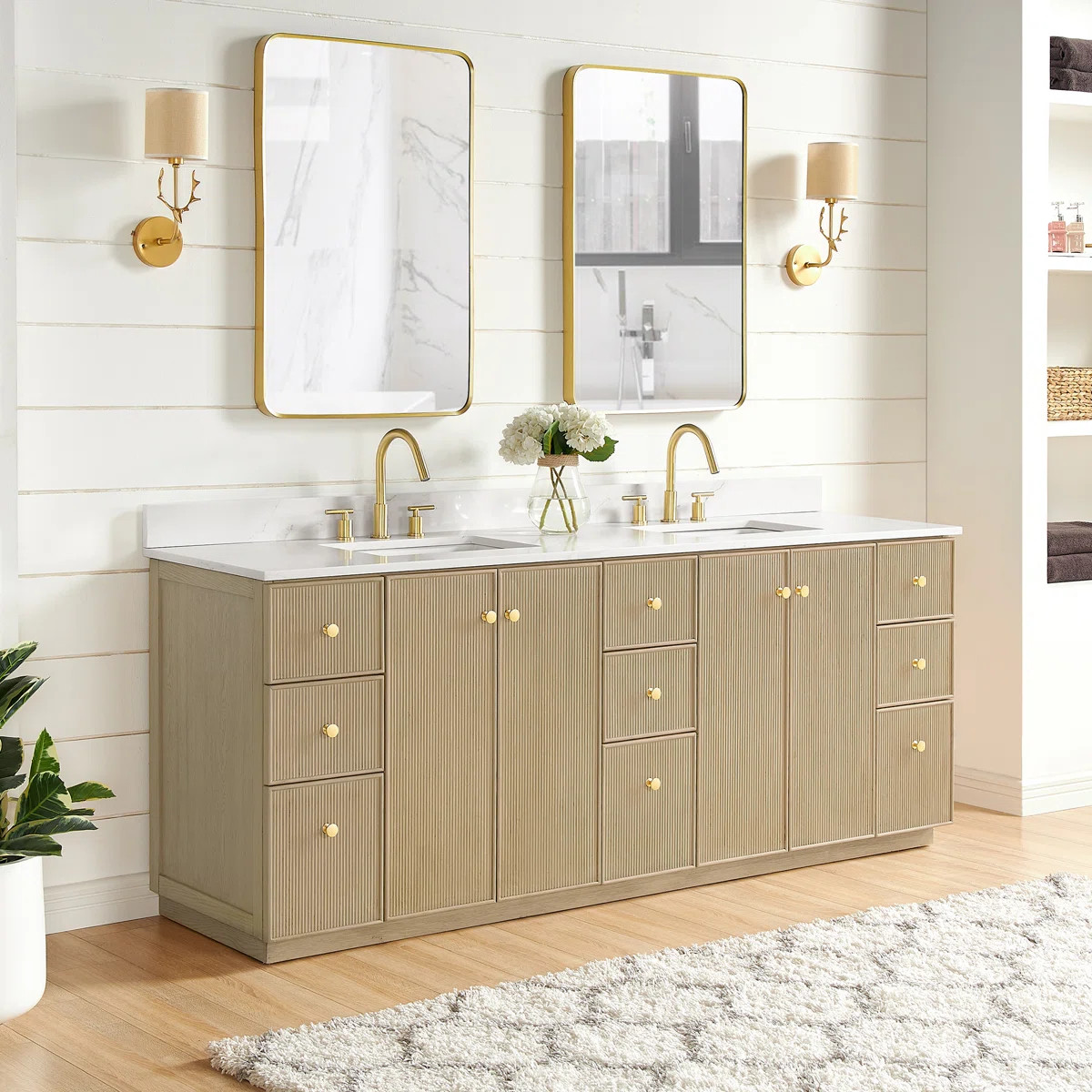 Ebern Designs Waubun Rally 84'' Free Standing Double Bathroom Vanity with Calacatta Quartz Top & ... | Wayfair North America