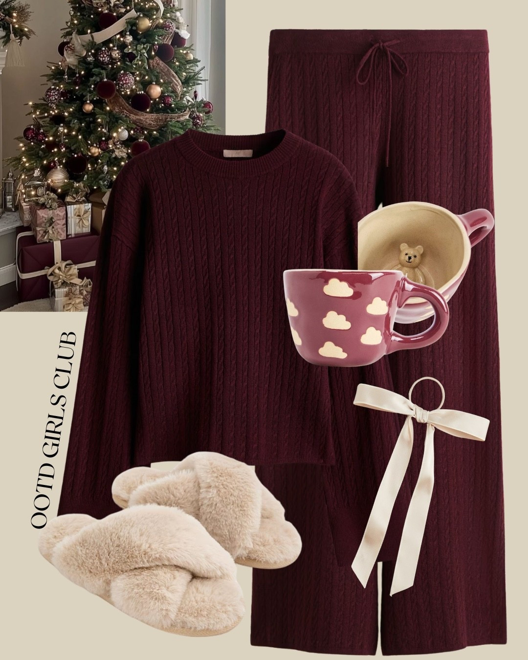 Loungewear but make it festive - cute Christmas Day outfit - slippers - burgundy 

#LTKeurope #LTKwinter #LTKfestive