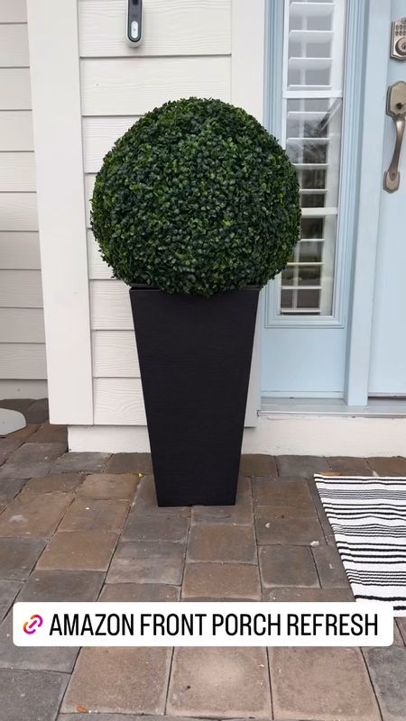 Amazon front porch outdoor planter boxes. Amazon artificial topiary balls. Home decor. Amazon front porch striped mat. Spring decor. Outdoor planter boxes. Front porch inspo. 

#LTKhome #LTKfindsunder100 #LTKMostLoved