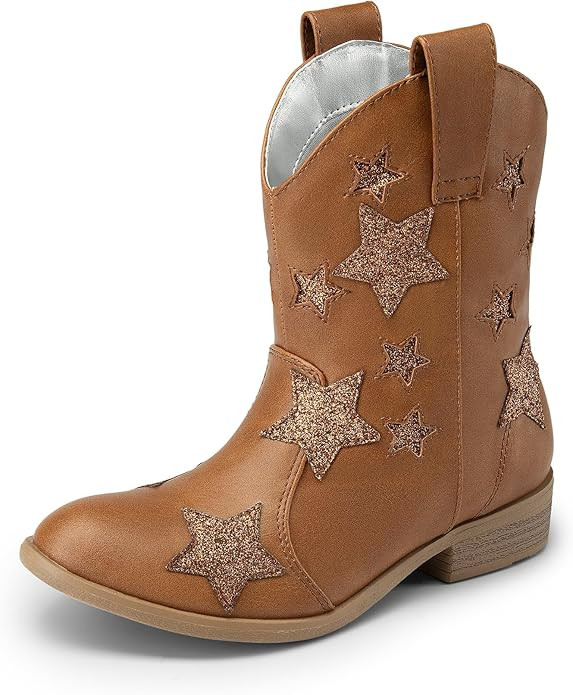 DREAM PAIRS Girls Cowgirl Boots Mid Calf Glitter Cowboy Western Boots Toddler Girls Star Riding S... | Amazon (US)