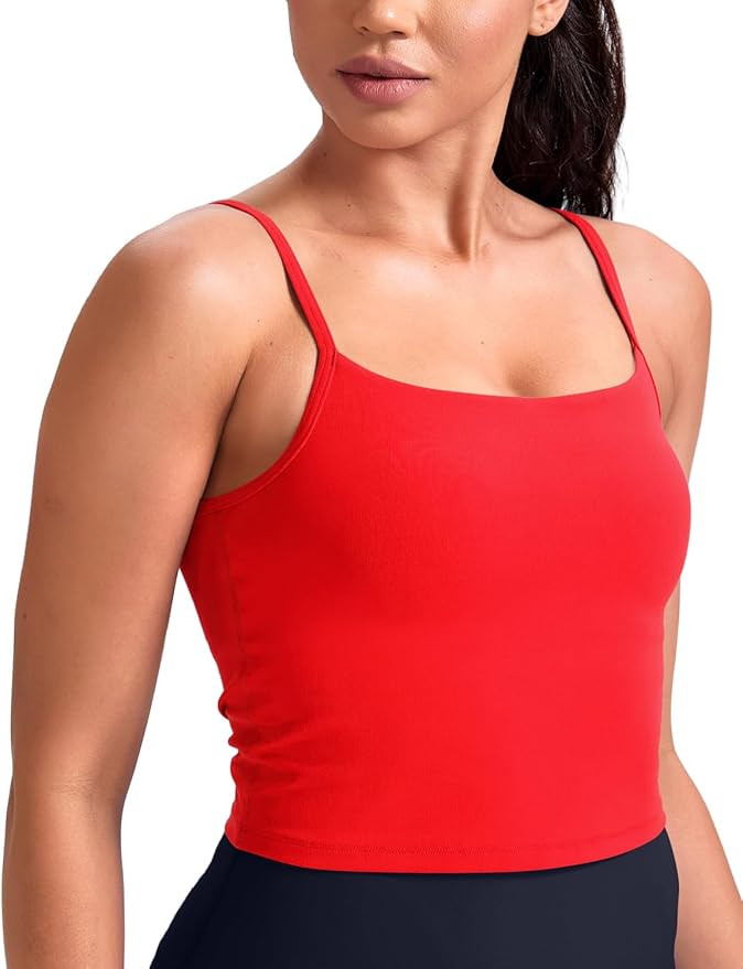 HeyNuts Cropped Cami Tank Top for Womens, Square Neck Spaghetti Strap Low Impact Yoga Longline Sp... | Amazon (US)