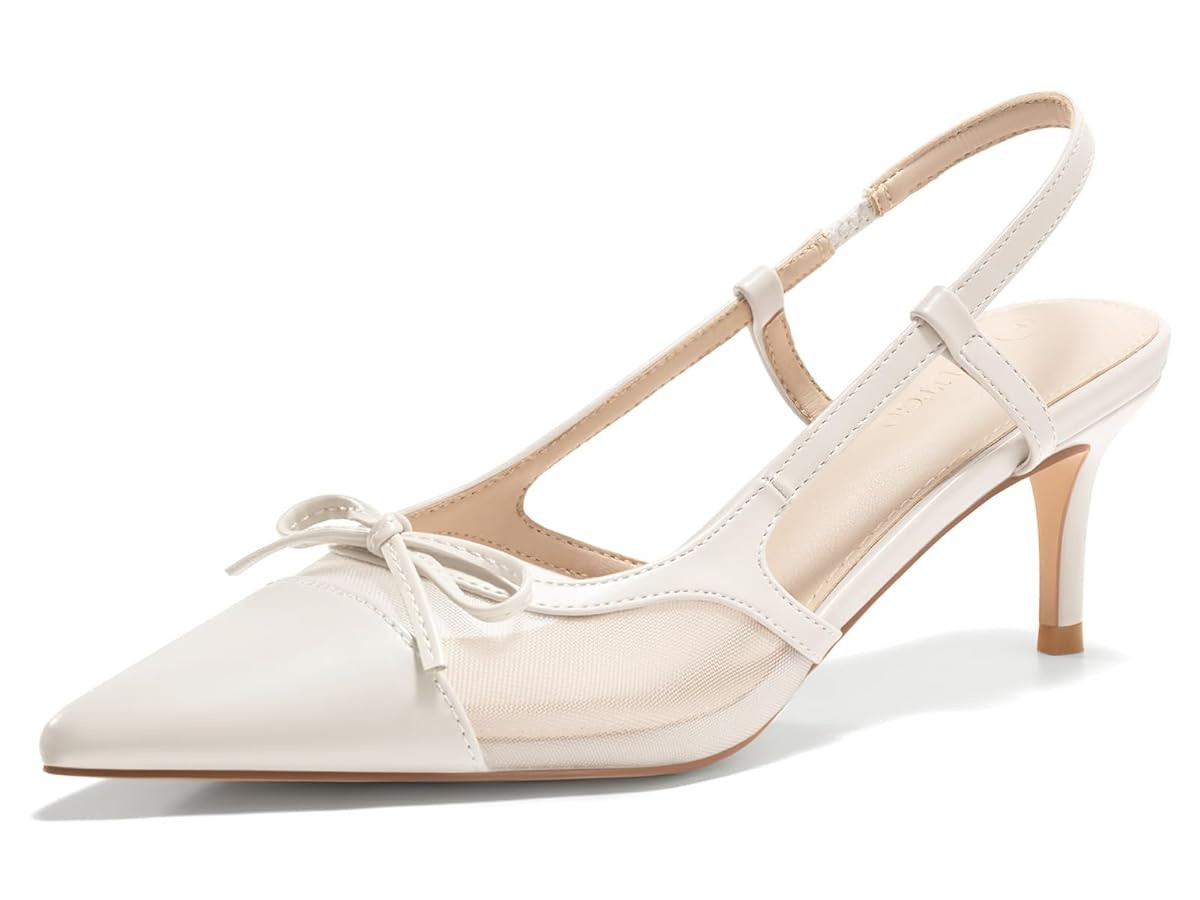 Coutgo Womens Kitten Heels Slingback Mesh Pumps Bow Tie Closed Pointed Toe Two Tone Slip on Work ... | Amazon (US)