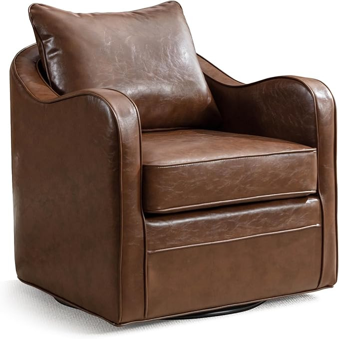 ANJ Swivel Barrel Chair with Plump Back Pillow, Modern Luxury Oiled PU Leather Swivel Accent Chai... | Amazon (US)