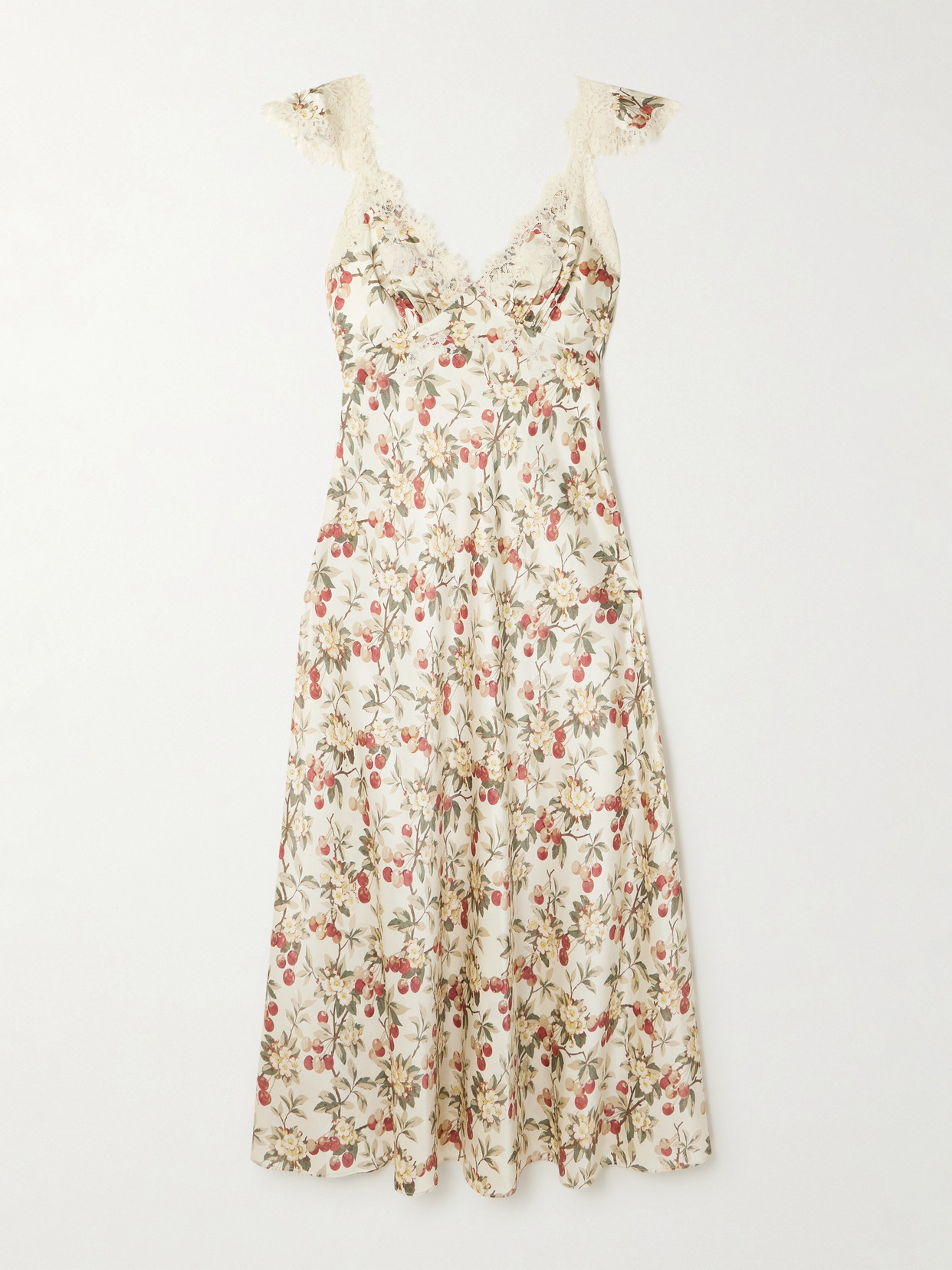 DÔEN - Fiona Lace-trimmed Floral-print Silk-satin Midi Dress - Multi | NET-A-PORTER (US)