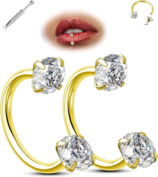 Jewseen 2PCS Horseshoe lip ring 16G 316L Surgical Steel Lip Piercing Jewelry Double Cubic Zirconi... | Amazon (US)
