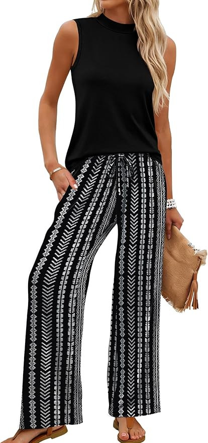 WIHOLL Two Piece Set for Women Summer Spring Outfits Cruise Travel Airport Beach Vacation Mock Ne... | Amazon (US)