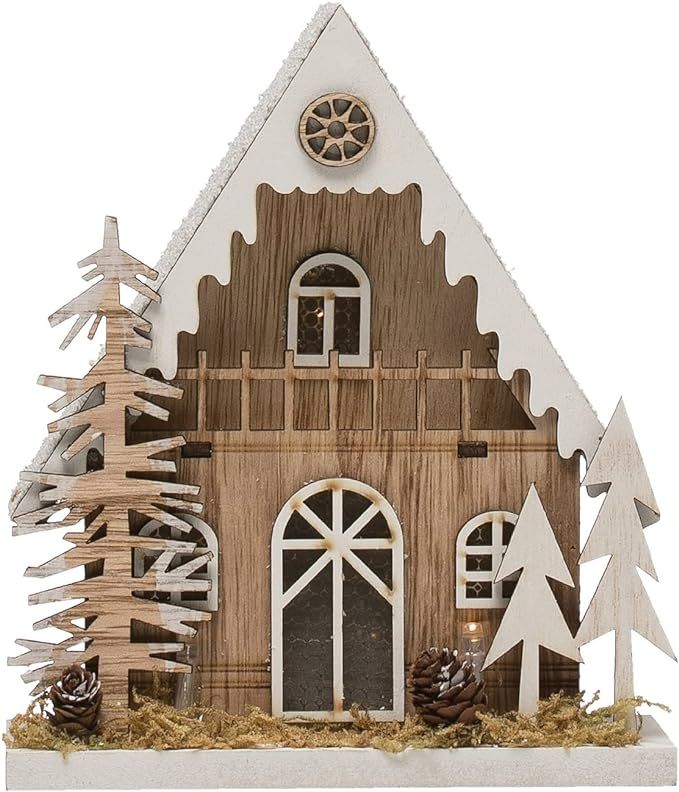 One Holiday Way 7-Inch Light Up Rustic Wood Snowy Christmas House w/ 5 LED Lights - Tabletop Wood... | Amazon (US)