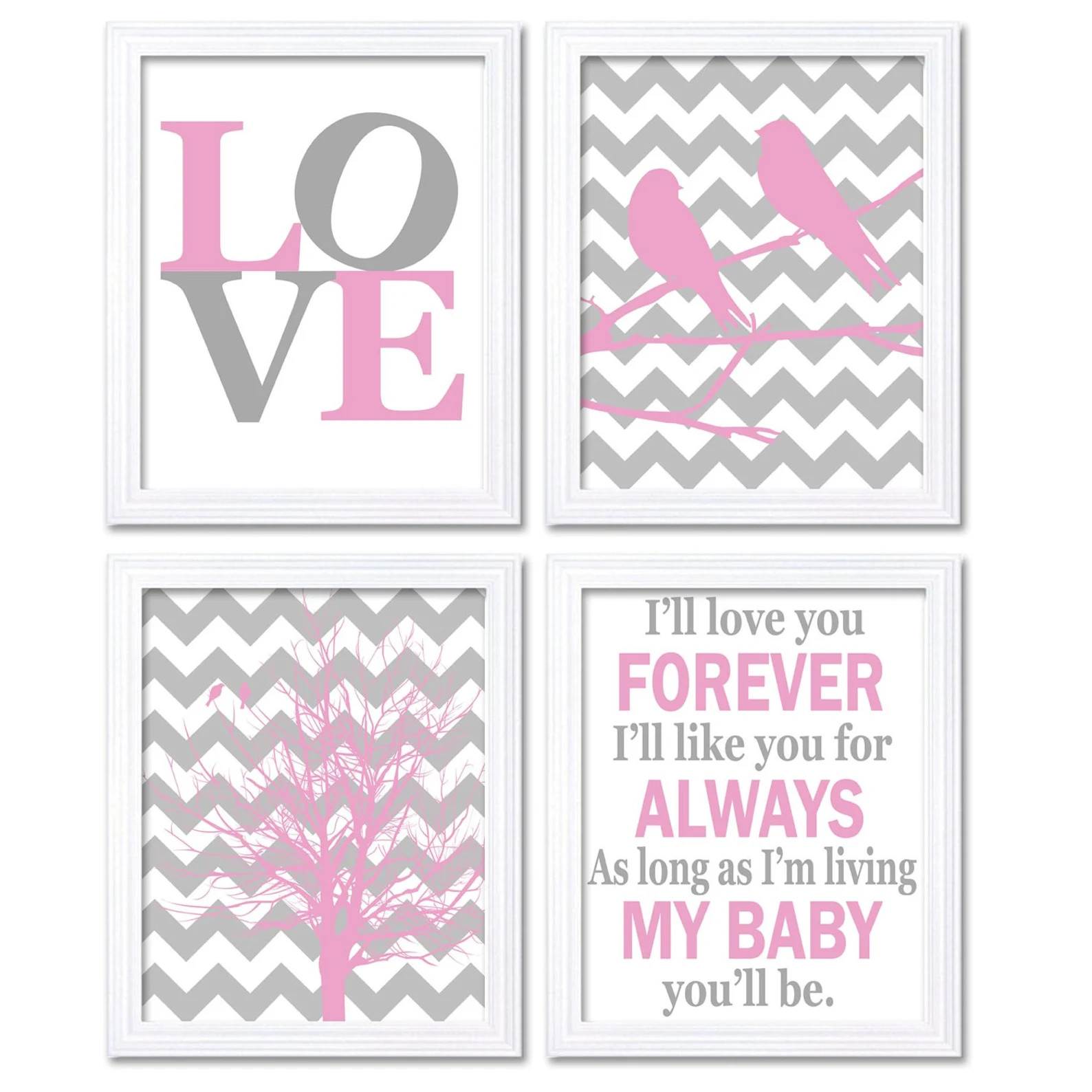 Nursery Art Pink Grey Wall Decor I'll Love You Forever Set | Etsy | Etsy (US)
