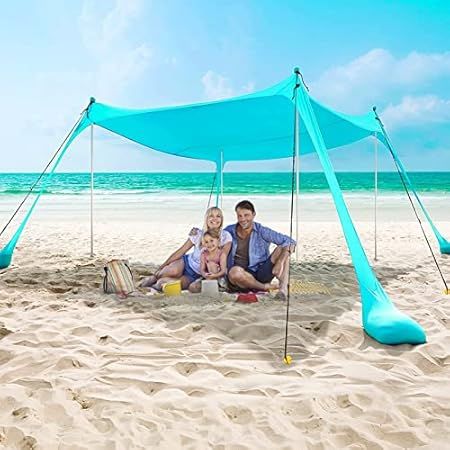 Beach Tent Stuff for Vacation - Tent for Beach Umbrella with 4 Aluminum Poles，Sun Tent with Car... | Amazon (US)