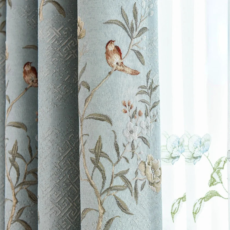 New Chinese Style Floral Blackout Curtains, Flower and Birds Pattern Classic Drapes, Custom Uniqu... | Etsy (US)