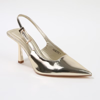 Berness Women's Honey Glossy Slingback Heels with Gold Buckle Detail Gold 11 | Target