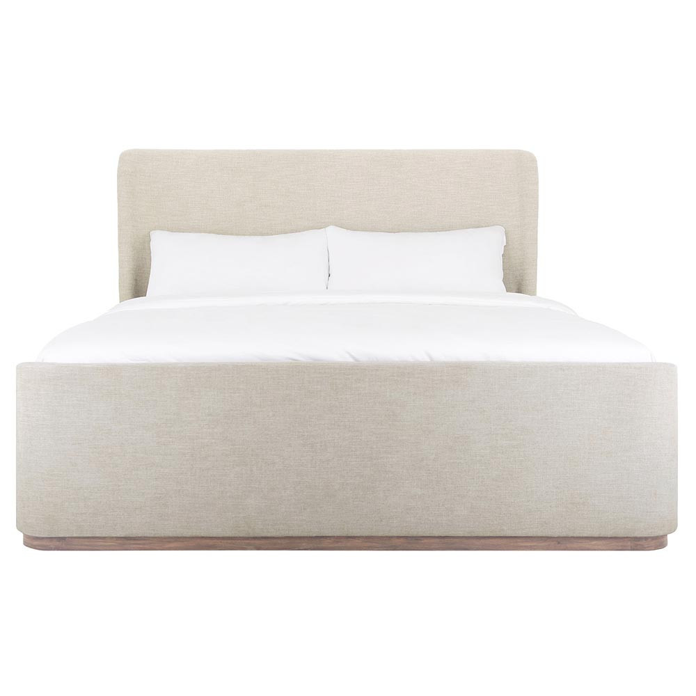 Matteo Modern Classic Beige Performance Brown Wood Wingback Bed - King | Kathy Kuo Home